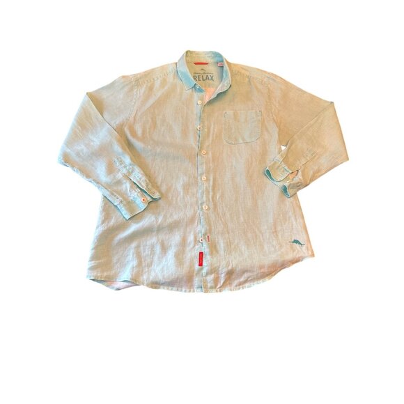 Tommy Bahama Relax Light Aqua Long-Sleeve Linen Button-Up Shirt L Coastal Beach - Picture 1 of 6